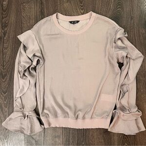 Express Woman’s Gray/ Silver Blouse. Ruffle Sleeves. Size: XS.